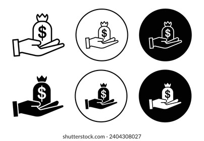 loan icon. easy instant credit home loan lending money. personal financial wealth vector set. bribe greed or business profit symbol. hand with dollar money bag sign. cash loan payment service icon