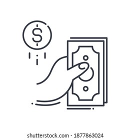 Icono de préstamo, ilustración lineal aislada, vector de línea delgada, signo de diseño web, símbolo de concepto de contorno con trazo editable sobre fondo blanco.