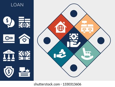loan icon set. 13 filled loan icons.  Simple modern icons about  - Money, Cash register, Courthouse, Card, Home, Retirement