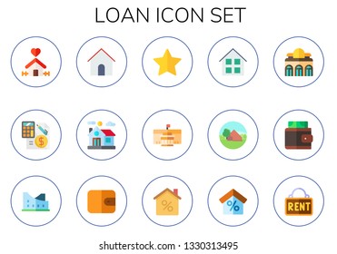 loan icon set. 15 flat loan icons.  Simple modern icons about  - Home, budget, home, rate, museum, wallet, mortgage, rent