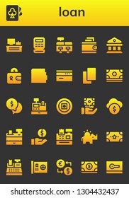 loan icon set. 26 filled loan icons.  Simple modern icons about  - Cash register, Cards, Wallet, Courthouse, Card, Money, Funds, Money box, Money exchange