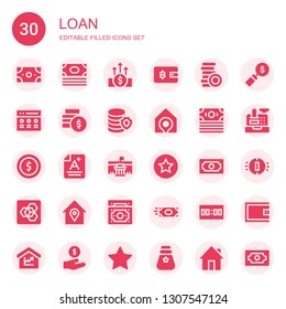 loan icon set. Collection of 30 filled loan icons included Money, Wallet, Coins, Rate, Home, Coin, Score, Museum, Cash, Extension manager, Cash register, Amount