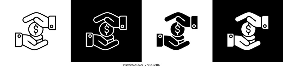 Loan icon set in line and glyph style on black and white background