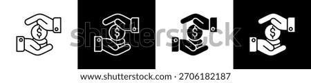 Loan icon set in line and glyph style on black and white background