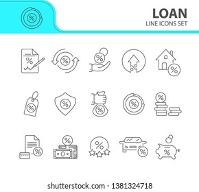 Loan icon set. Line icons collection on white background. Money, coin, percent. Credit concept. Can be used for topics like investment, deal, finances