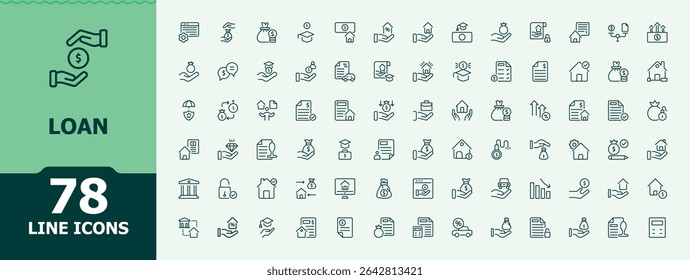 Loan icon set. Minimal icons set. Pixel perfect. Editable stroke. Financial icon set. Contains such icons as finance, financial, bank, credit, pay, payment and more.