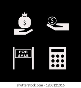 loan icon. loan vector icons set sale sign, money bag hand, money hand and calculator