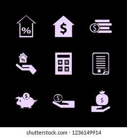 loan icon. loan vector icons set hand house, house buying contract, house rent and money bag hand