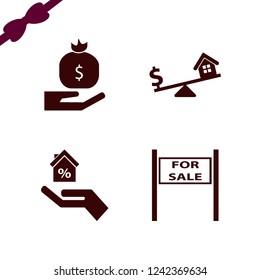 loan icon. loan vector icons set hand house, money bag hand, dollar house scales and sale sign