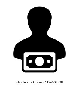 Loan icon vector male user person profile avatar with money symbol in flat color glyph pictogram illustration
