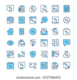 Loan icons. Outline symbols. Vector blue line icons set