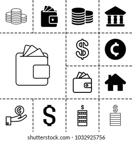 Loan icons. set of 13 editable filled and outline loan icons such as coin, coin, bank, home, wallet