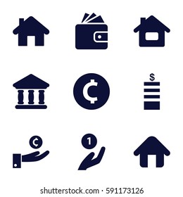 loan icons set. Set of 9 loan filled icons such as Coin, Wallet, bank, home