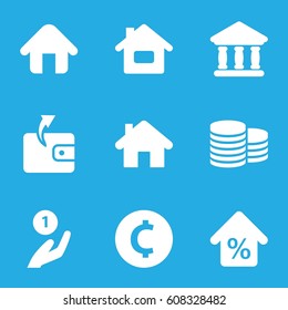 Loan icons set. set of 9 loan filled icons such as Coin, Wallet, bank, home, mortgage, coin