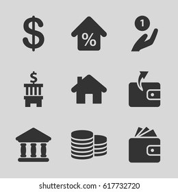 Loan icons set. set of 9 loan filled icons such as Coin, Wallet, bank, mortgage, coin on hand