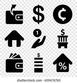Loan icons set. set of 9 loan filled icons such as coin, wallet, home, mortgage, coin, coin on hand