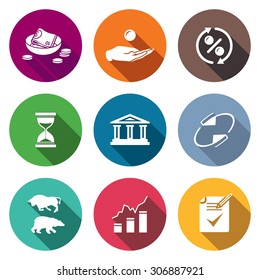 Loan Icons Set. Vector Illustration. Isolated Flat Icons collection on a color background for design