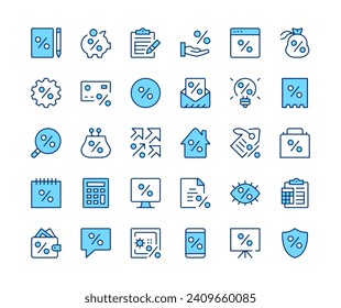 Loan icons set. Vector line icons. Blue color outline stroke symbols. Modern concepts