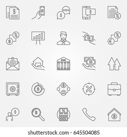 Loan icons set. Vector minimal finance and money concept signs in thin line style