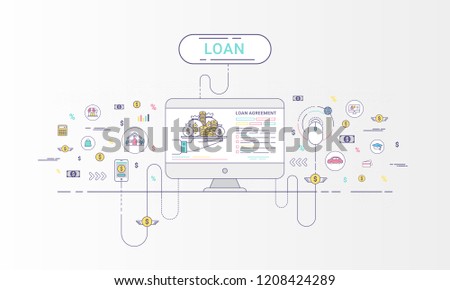 Loan Infographics. Loan agreement between the lender and the borrower. Flat line icons design contains loan offer, finance, money, bank, creditor, and debtor. Vector illustration.