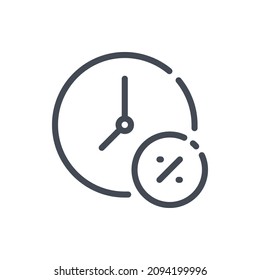 Loan interest line icon. Time and percentage in circle vector outline sign.