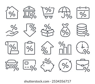 Loan interest rate editable stroke outline icon isolated on white background flat vector illustration. Pixel perfect. 64 x 64