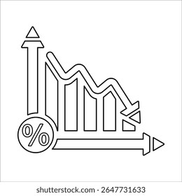 Loan Interest Rates Falling Icon, Line Vector graphics