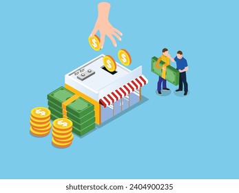 Loan or investment to small business isometric 3d vector concept