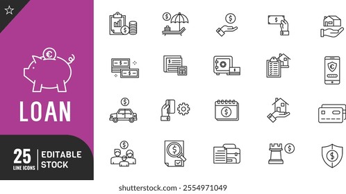 Loan line editable icon set. Thin modern style vector illustration.