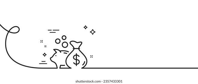 Loan line icon. Continuous one line with curl. Business mortgage sign. Piggy bank symbol. Loan single outline ribbon. Loop curve pattern. Vector