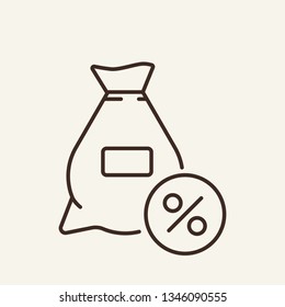 Loan line icon. Money sack and percentage sign in circle. Finance concept. Vector illustration can be used for topics like banking, credit, investment, lending