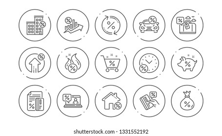 Loan line icons. Investment, Interest rate and Percentage diagram. Car leasing linear icon set. Line buttons with icon. Editable stroke. Vector