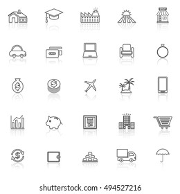 Loan line icons with reflect on white background, stock vector