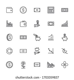 conjunto de iconos de línea de préstamo. Elementos vectoriales de trazo para el diseño moderno. Pictogramas simples para concepto móvil y aplicaciones web. Iconos de línea de vectores aislados en un fondo blanco. 