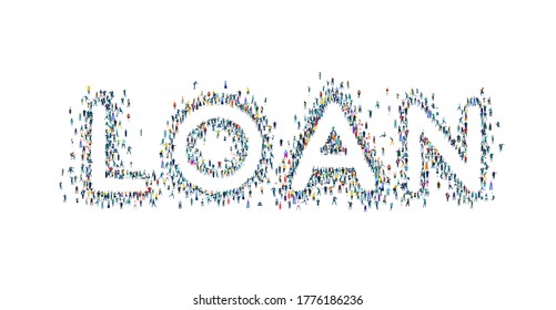 LOAN made of lots little people different age and professional background. Crowd, world, citizens, population. 