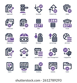 Loan Management Icon pack for your website, mobile, presentation, and logo design. Loan Management Icon dual tone design. Vector graphics illustration and editable stroke.
