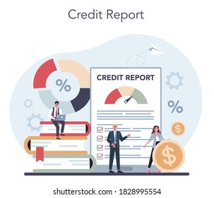 Loan manager concept. Bank employee that work with credit report. Idea of finance income, money saving and wealth. Vector illustration in flat style