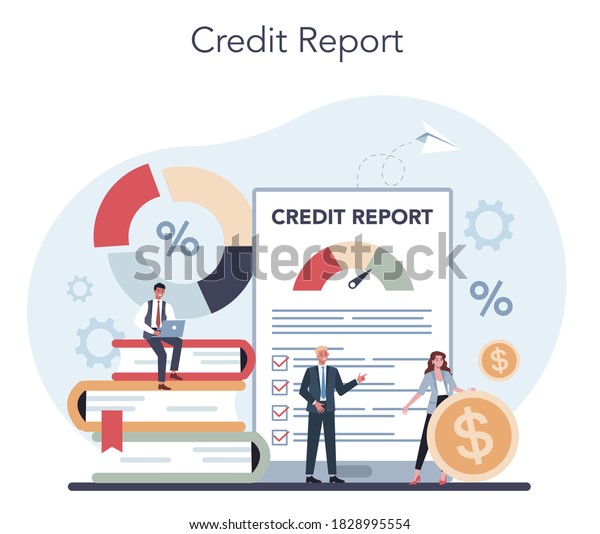 Loan manager concept. Bank employee that work\
with credit report. Idea of finance income, money saving and\
wealth. Vector illustration in flat\
style