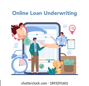 Loan manager online service or platform. Individual and business credit or mortgage. Online loan underwriting. Vector illustration in flat style