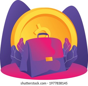 Loan manager web banner or landing page. The bank represented by the bag. Idea of finance income, money saving and wealth. Vector illustration in flat style