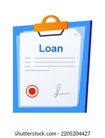 Loan - modern flat design style single isolated image. Neat detailed illustration of official document confirming debt obligations. Finance and economics, money issues, signed certificate idea