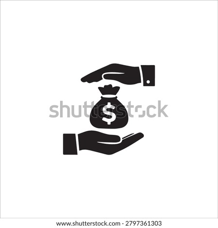 Loan Money Bag Hand Transfer Minimalist Black Vector Icon
