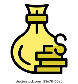 Loan money bag icon outline vector. Small bank. Check card color flat