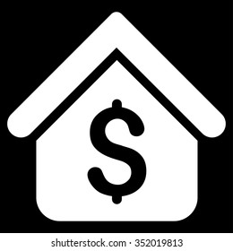 Loan Mortgage vector icon. Style is flat symbol, white color, rounded angles, black background.