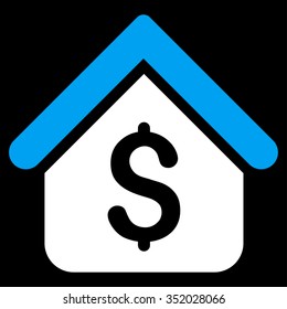 Loan Mortgage vector icon. Style is bicolor flat symbol, blue and white colors, rounded angles, black background.