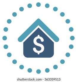 Loan Mortgage vector icon. Style is bicolor flat circled symbol, cyan and blue colors, rounded angles, white background.