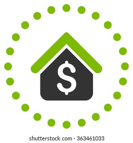 Loan Mortgage vector icon. Style is bicolor flat circled symbol, eco green and gray colors, rounded angles, white background.