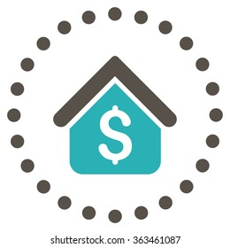 Loan Mortgage vector icon. Style is bicolor flat circled symbol, grey and cyan colors, rounded angles, white background.