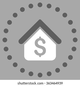 Loan Mortgage vector icon. Style is bicolor flat circled symbol, dark gray and white colors, rounded angles, silver background.