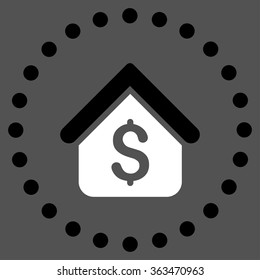 Loan Mortgage vector icon. Style is bicolor flat circled symbol, black and white colors, rounded angles, gray background.